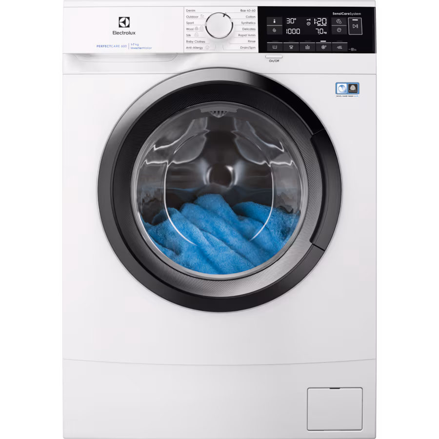 Electrolux EW6SM307S kitsas 44,9 cm, invertermootoriga pesumasin 7 kg, 1000 p/min, auruf-n