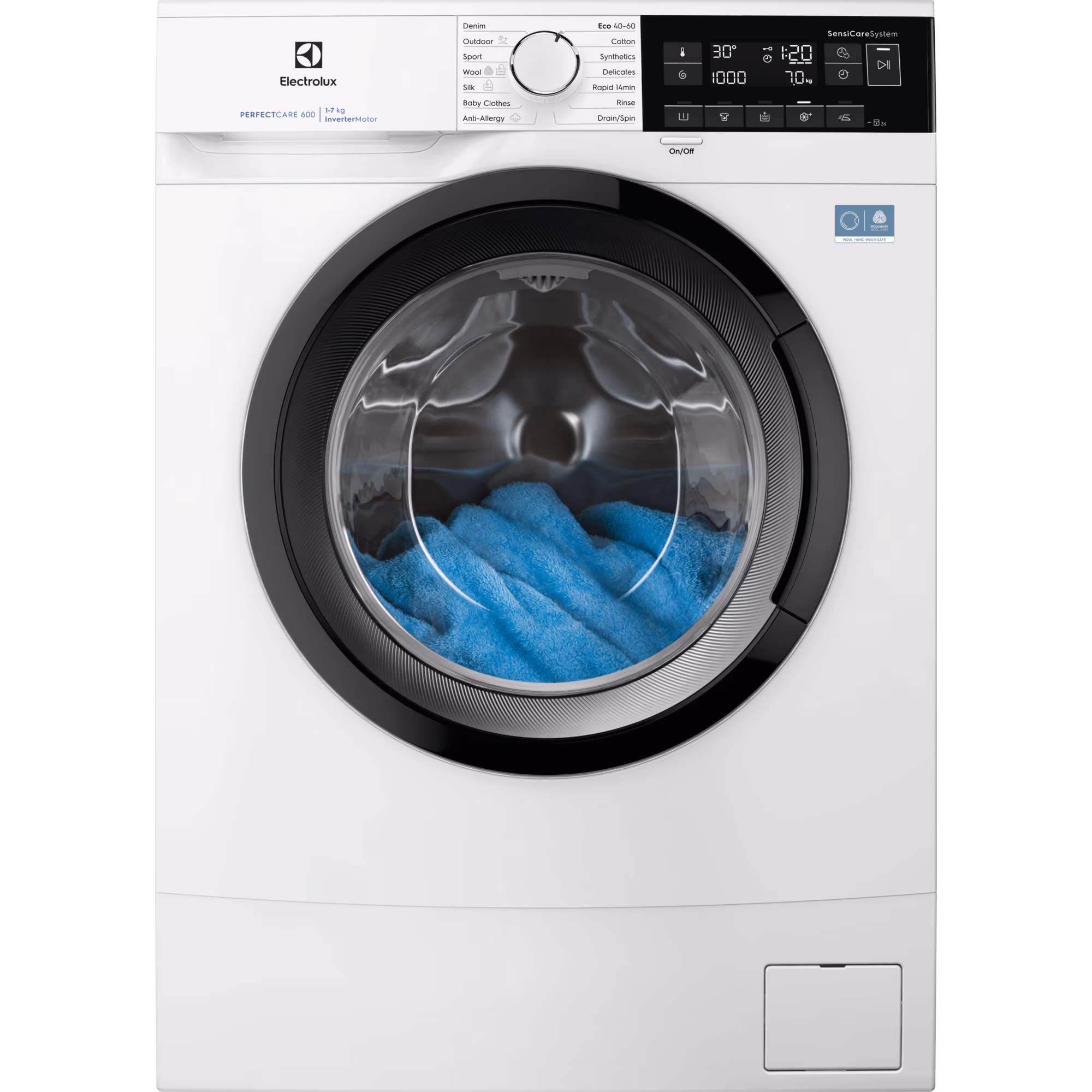 Electrolux EWS6307BE kitsas 44,9 cm, invertermootoriga pesumasin 7 kg, 1000 p/min, auruf-n