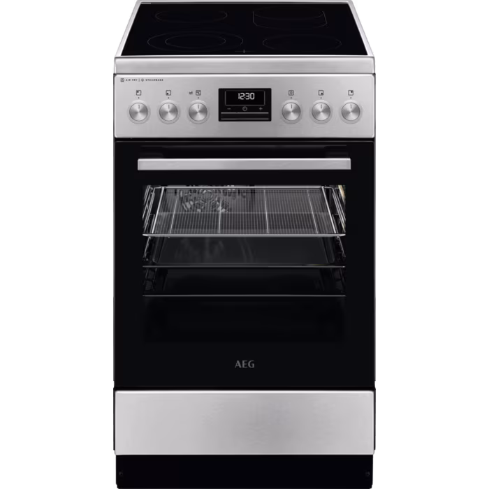 AEG CCB56490BM klaaskeraamiline pliit 50 cm, 9 f-ni, auruf-n, roostevaba teras